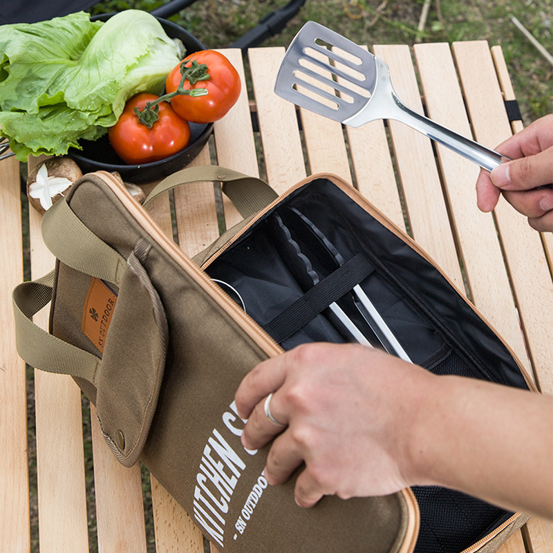 Outdoor Camping Kitchen Set - 8-teiliges Camping-Kochgeschirr-Set Tragbare Tasche Outdoor-Reise-Utensilien Aufbewahrungstasche