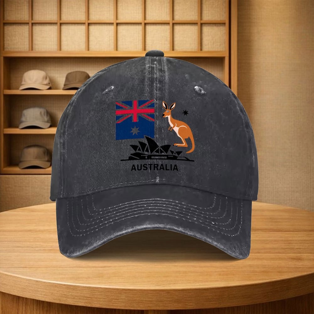 Outdoor Camping Australia - Baseballmütze mit australischer Flagge und Känguru-Motiv,