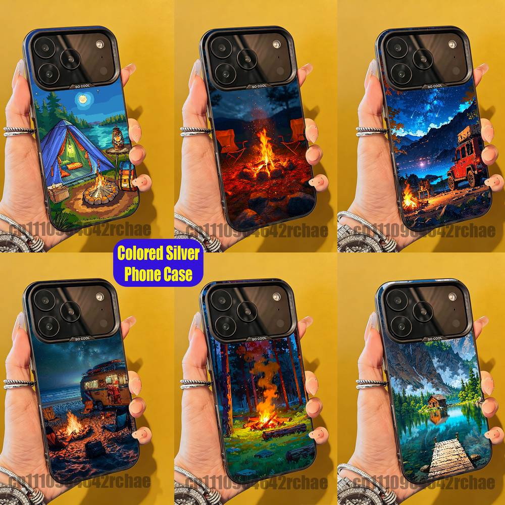 Outdoor Camping Wallpaper - Outdoor-Camping-Lagerfeuer-Tapeten-Handyhülle für iPhone 15, 12, 11,
