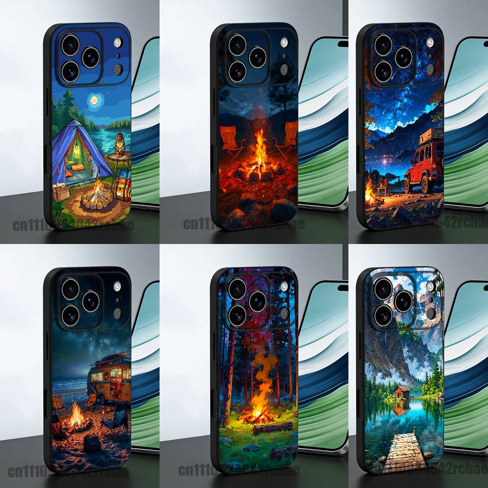 Outdoor Camping Wallpaper - Für Outdoor-Camping Lagerfeuer-Tapeten-Handyhülle iPhone 15,16,17,13,14,11,12,Pro,Max,Plus,E,Air,Mini Silikonhülle