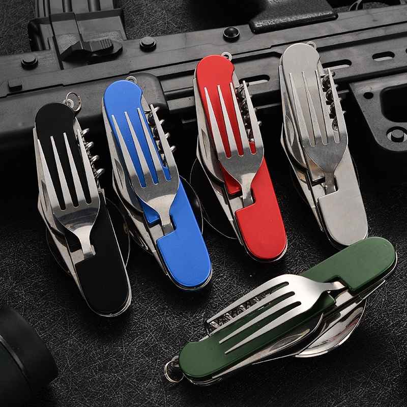 Outdoor Camping Essentials - 4-in-1 klappbares Geschirr, abnehmbare Campingutensilien, Edelstahl,