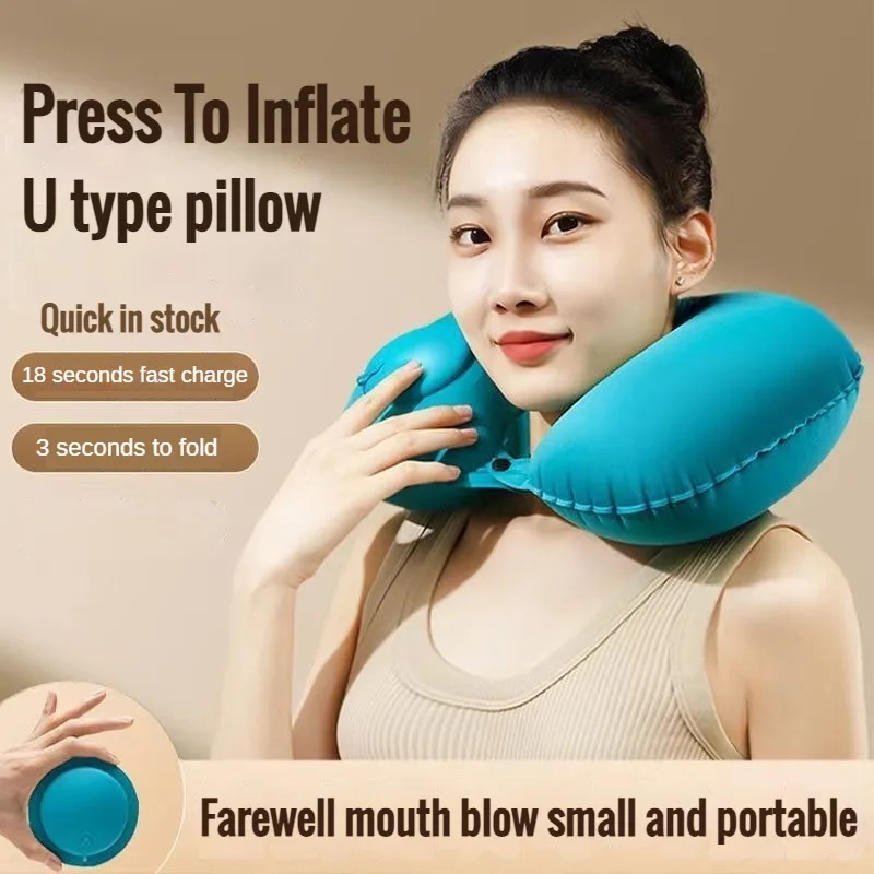 Camp Pillow Compressible - Auto Tragbarer Nackenschutz U-förmiges Kompressions-aufblasbares Kissen,