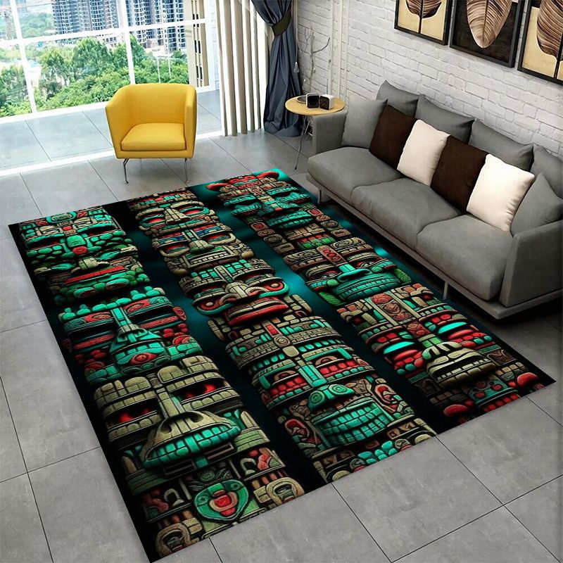 Outdoor Camping Mats Large - Maya-Maske Azteken-Totem Großer Teppich Rutschfester Langlebiger