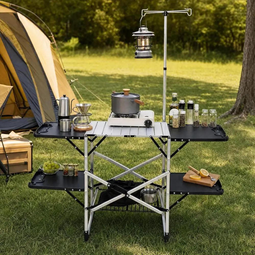 Outdoor Camping Kitchen Table - Tragbarer Outdoor-Küchentisch mit Hitzebeständiger Oberfläche, 4