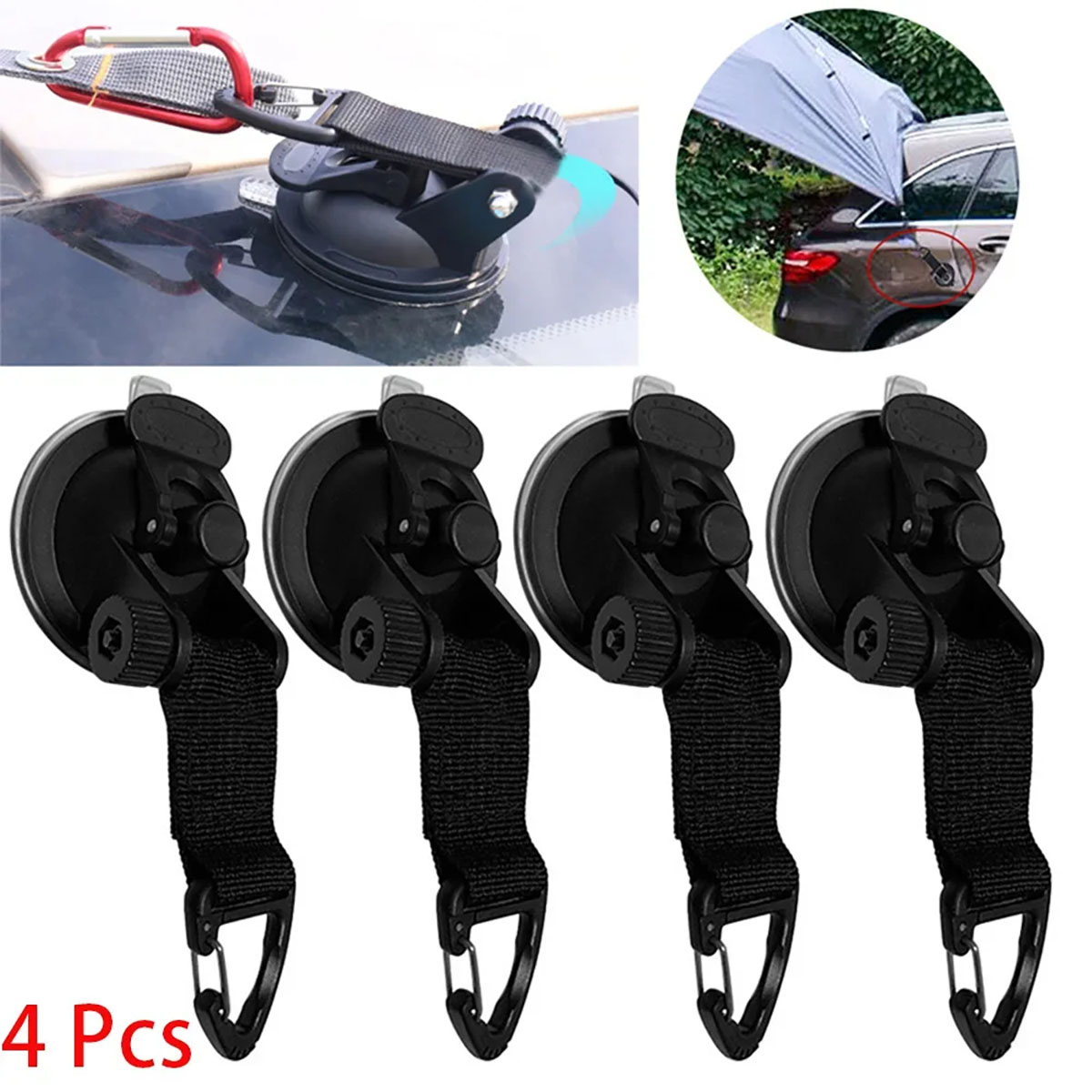 Camping Zelt Outdoor - 1/4 Stück Auto-Zelt-Saugnäpfe mit Schnalle, rund/dreieckig,