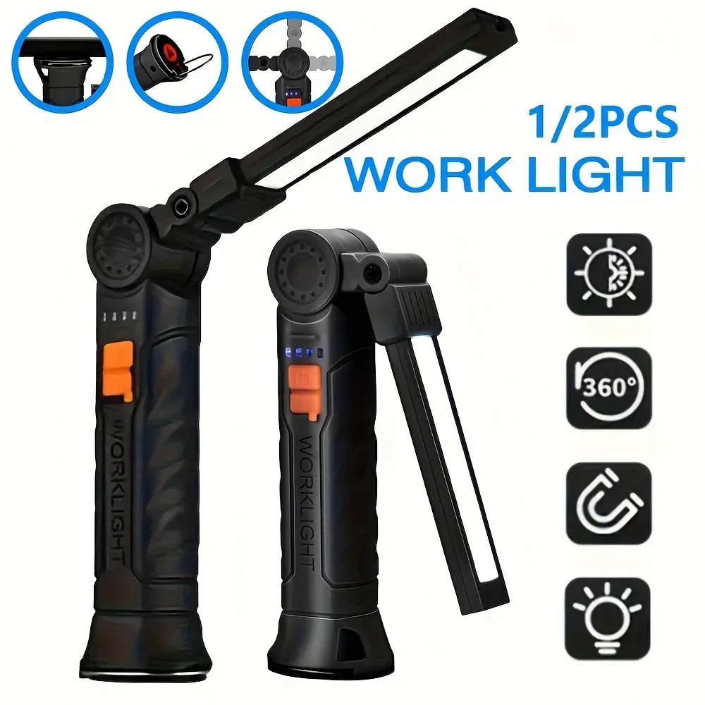 Outdoor Camping Lampe - Tragbare COB-LED-Taschenlampe, wiederaufladbare Arbeitsleuchte mit magnetischer