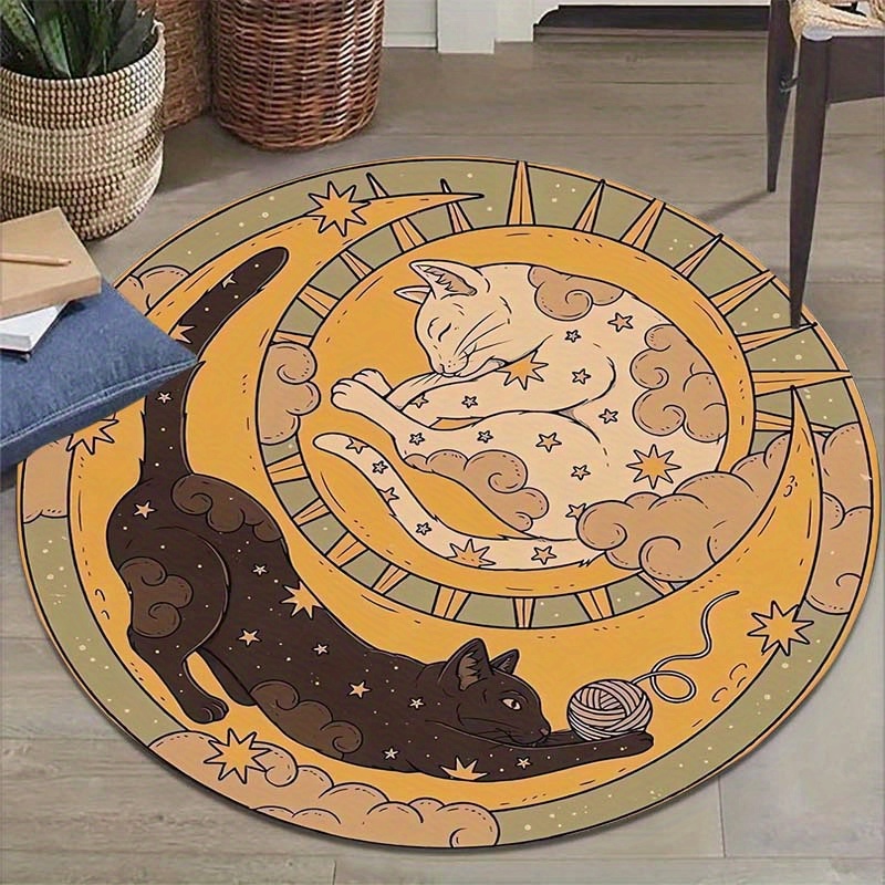 Outdoor Camping Mats Large - VIKAMA Yin-Yang-Katzen-Teppich, runder, weicher Bodenteppich, Studienteppich,