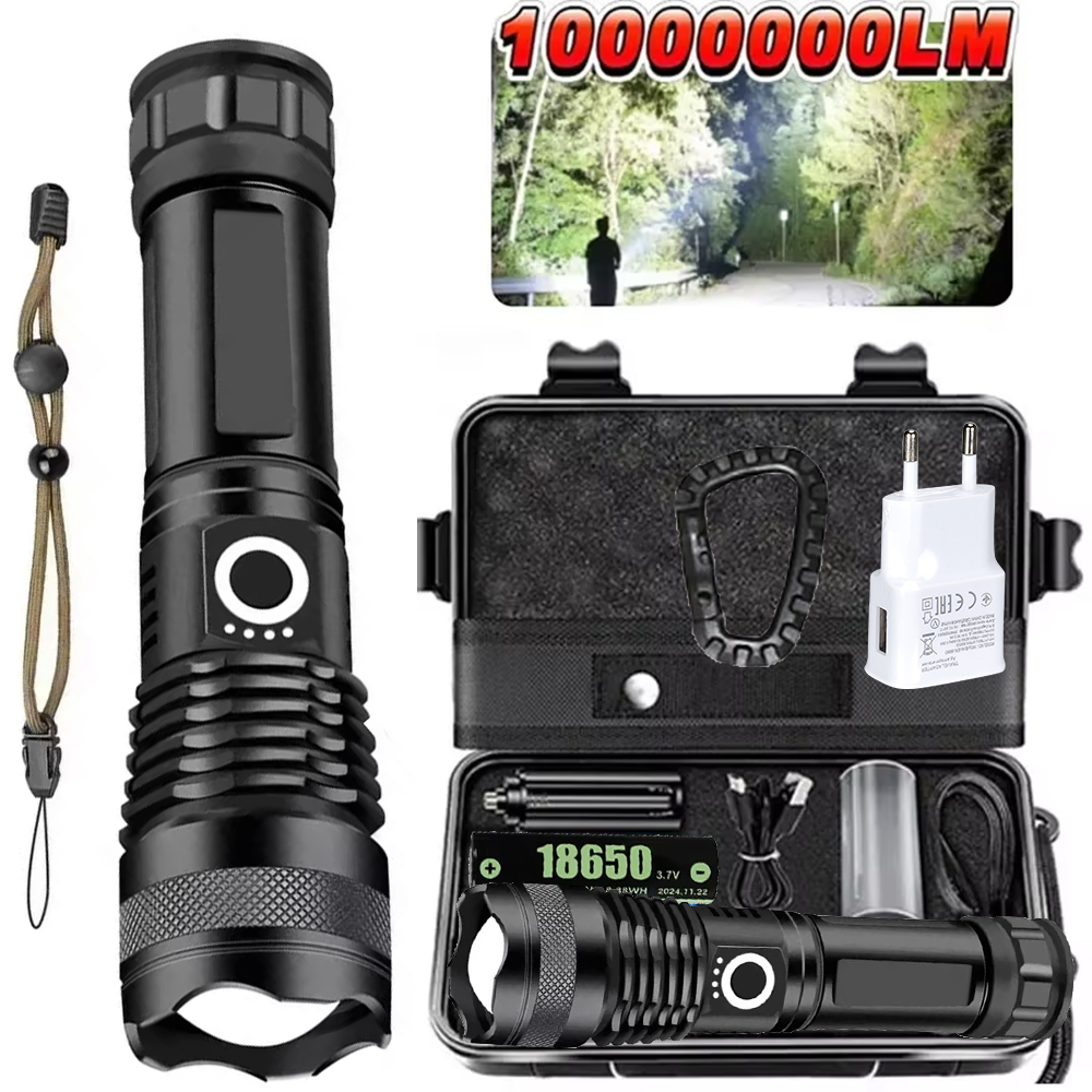 Outdoor Camping Lampe - Hochleistungs-LED-Taschenlampe, wiederaufladbar, 5-Modus, Aluminiumlegierung, Teleskop-Zoom-Taschenlampe, taktische