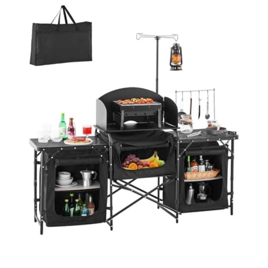 Outdoor Camping Kitchen Table - Camping-Küchentisch, Outdoor-Camping-Kochtisch, Tragbare Aluminium-Kochstation mit 3