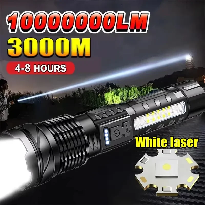 Outdoor Camping Lampe - Leistungsstarke LED-Taschenlampe mit Batterieanzeige USB-Aufladbar Teleskop-Zoom-Fackel