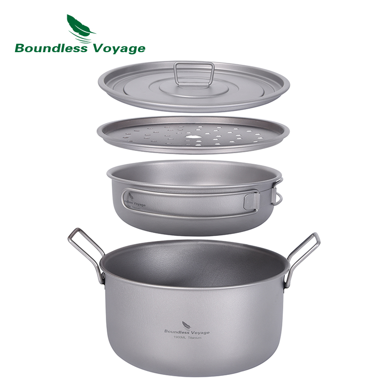 Outdoor Camping Kitchen Table - Boundless Voyage Camping-Kochtopf, multifunktionaler Titan-Dampfgarer, Suppentopf,
